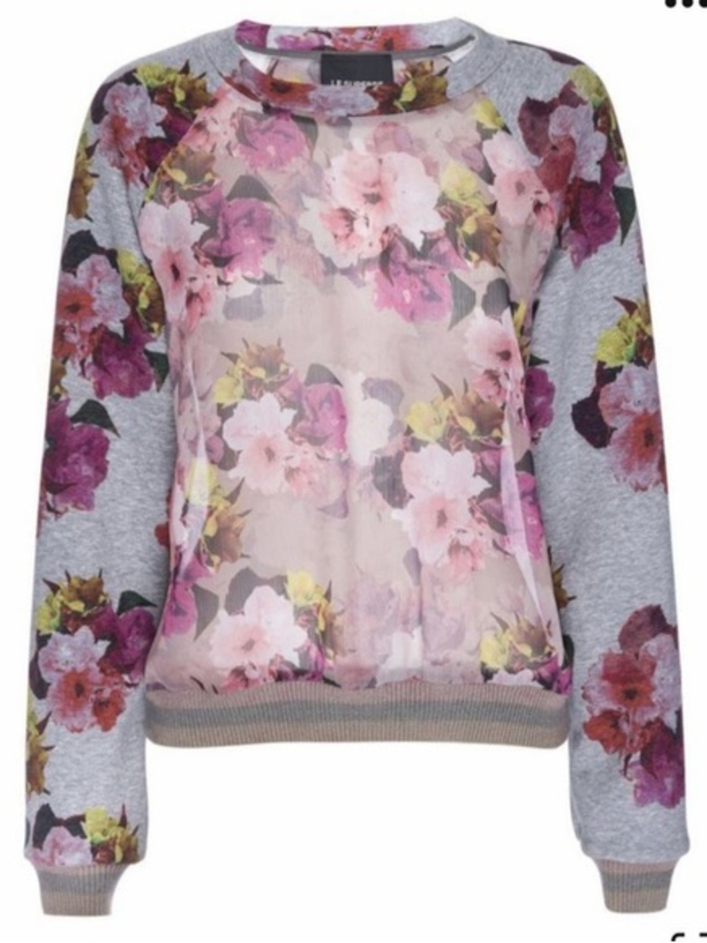 Le Superbe Women’s Floral Knit Long Sleeve Sheer Pullover Sweater